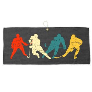 Retro Style Hockey Players Large Microfiber Waffle Golf Towel