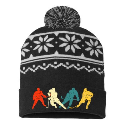 Retro Style Hockey Players USA-Made Snowflake Beanie