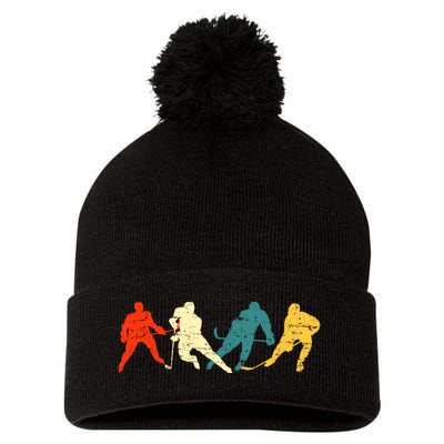 Retro Style Hockey Players Pom Pom 12in Knit Beanie