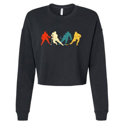 Retro Style Hockey Players Cropped Pullover Crew