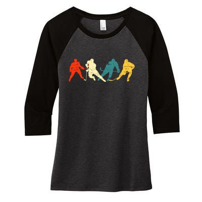 Retro Style Hockey Players Women's Tri-Blend 3/4-Sleeve Raglan Shirt