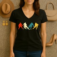 Retro Style Hockey Players Women's V-Neck T-Shirt