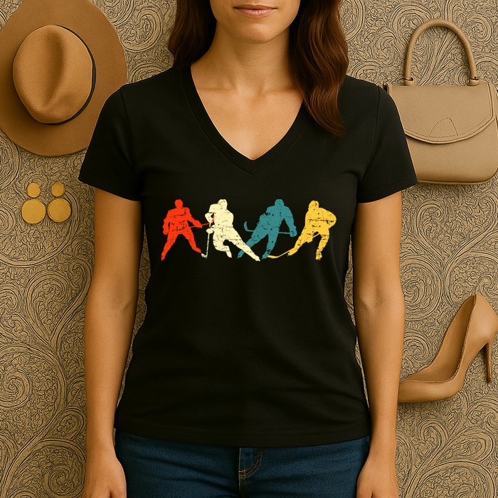 Retro Style Hockey Players Women's V-Neck T-Shirt