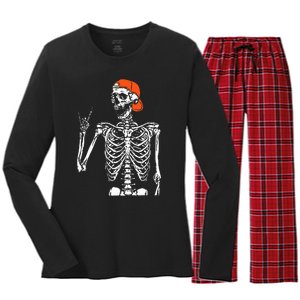 Rocker Skeleton Hand Rock On Costume Women's Long Sleeve Flannel Pajama Set 