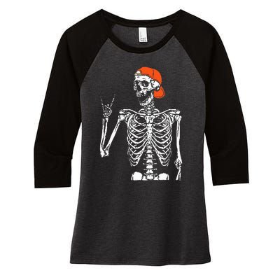 Rocker Skeleton Hand Rock On Costume Women's Tri-Blend 3/4-Sleeve Raglan Shirt