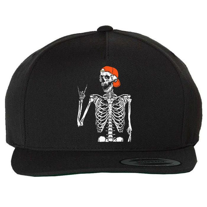 Rocker Skeleton Hand Rock On Costume Wool Snapback Cap