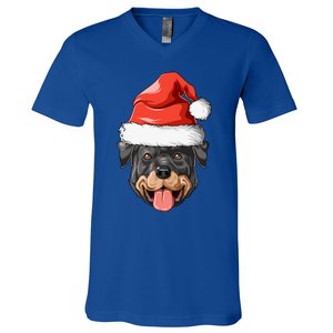 Rottweiler Santa Hat Christmas Rottweiler Funny Gift V-Neck T-Shirt