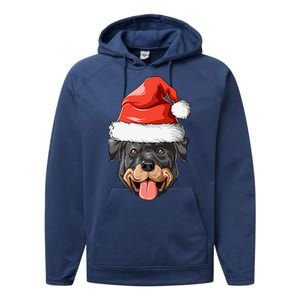 Rottweiler Santa Hat Christmas Rottweiler Funny Gift Performance Fleece Hoodie