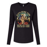 Retro Sloth Hiking Team Well Get There When We Get There Womens Cotton Relaxed Long Sleeve T-Shirt