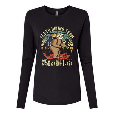 Retro Sloth Hiking Team Well Get There When We Get There Womens Cotton Relaxed Long Sleeve T-Shirt