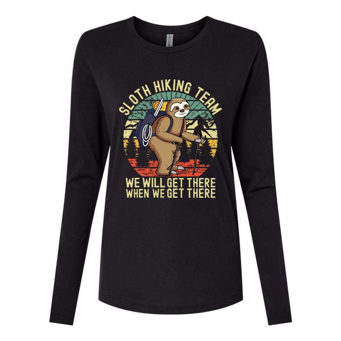 Retro Sloth Hiking Team Well Get There When We Get There Womens Cotton Relaxed Long Sleeve T-Shirt