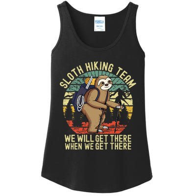 Retro Sloth Hiking Team Well Get There When We Get There Ladies Essential Tank