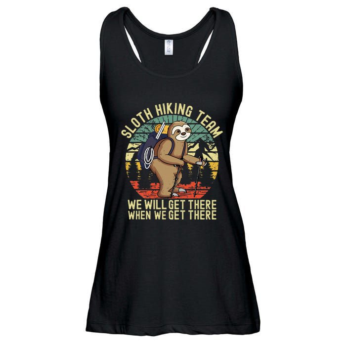 Retro Sloth Hiking Team Well Get There When We Get There Ladies Essential Flowy Tank