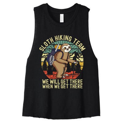 Retro Sloth Hiking Team Well Get There When We Get There Women's Racerback Cropped Tank