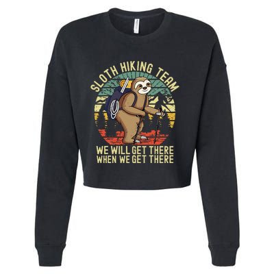 Retro Sloth Hiking Team Well Get There When We Get There Cropped Pullover Crew