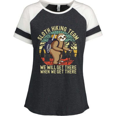 Retro Sloth Hiking Team Well Get There When We Get There Enza Ladies Jersey Colorblock Tee