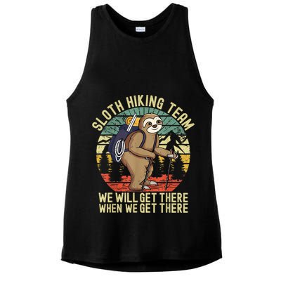 Retro Sloth Hiking Team We'll Get There When We Get There Ladies PosiCharge Tri-Blend Wicking Tank