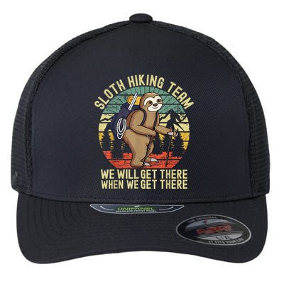 Retro Sloth Hiking Team We'll Get There When We Get There Flexfit Unipanel Trucker Cap