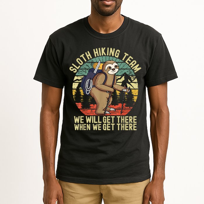 Retro Sloth Hiking Team We'll Get There When We Get There Tall T-Shirt