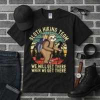Retro Sloth Hiking Team We'll Get There When We Get There Tall T-Shirt
