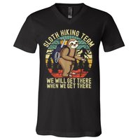 Retro Sloth Hiking Team We'll Get There When We Get There V-Neck T-Shirt
