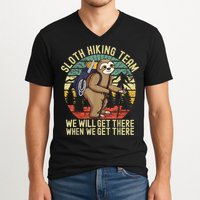 Retro Sloth Hiking Team We'll Get There When We Get There V-Neck T-Shirt