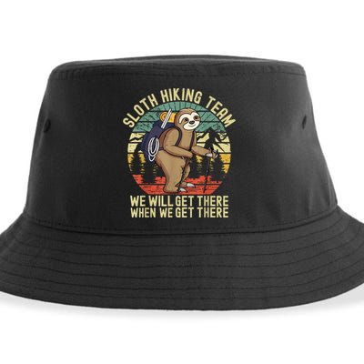 Retro Sloth Hiking Team We'll Get There When We Get There Sustainable Bucket Hat
