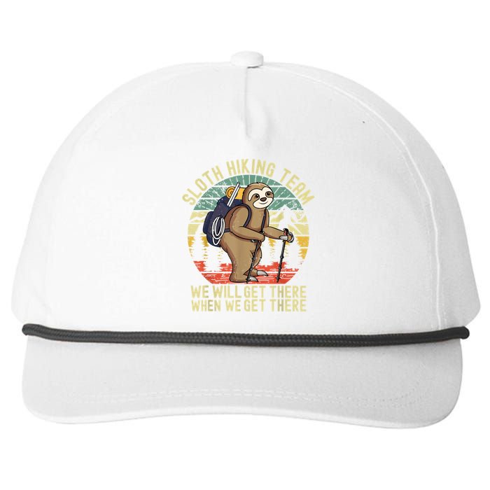 Retro Sloth Hiking Team We'll Get There When We Get There Snapback Five-Panel Rope Hat