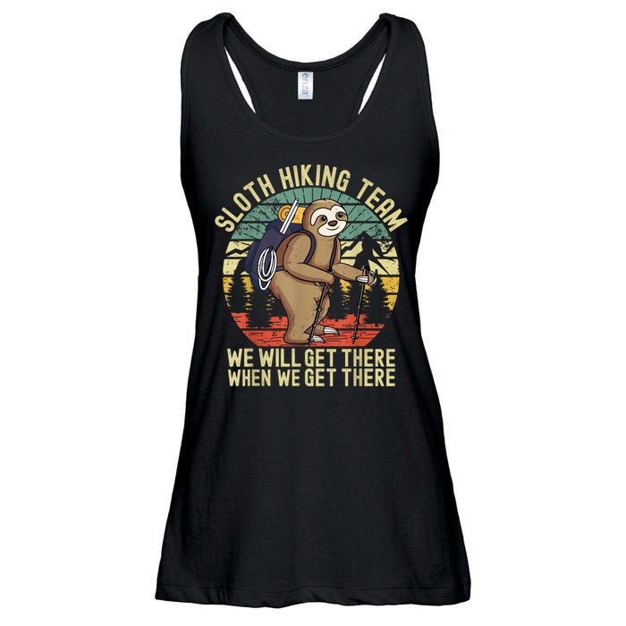 Retro Sloth Hiking Team We'll Get There When We Get There Ladies Essential Flowy Tank