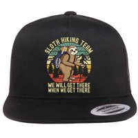 Retro Sloth Hiking Team We'll Get There When We Get There Flat Bill Trucker Hat