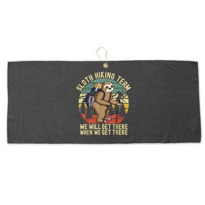 Retro Sloth Hiking Team We'll Get There When We Get There Large Microfiber Waffle Golf Towel