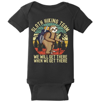 Retro Sloth Hiking Team We'll Get There When We Get There Baby Bodysuit