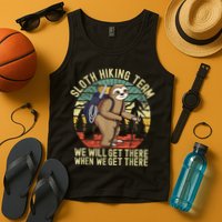 Retro Sloth Hiking Team We'll Get There When We Get There Tank Top