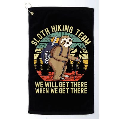 Retro Sloth Hiking Team We'll Get There When We Get There Golf Towel