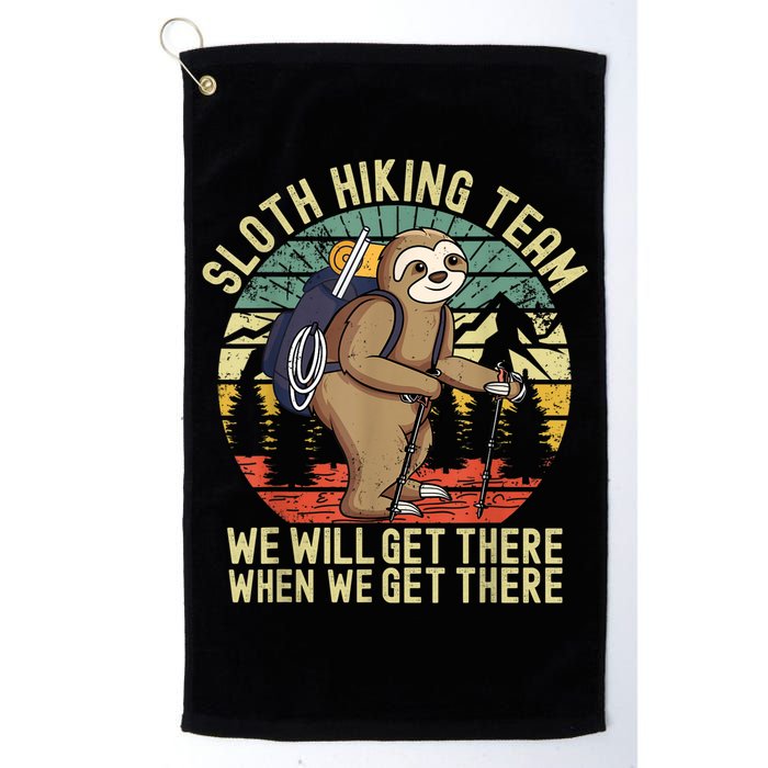 Retro Sloth Hiking Team We'll Get There When We Get There Golf Towel