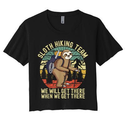Retro Sloth Hiking Team We'll Get There When We Get There Crop Top