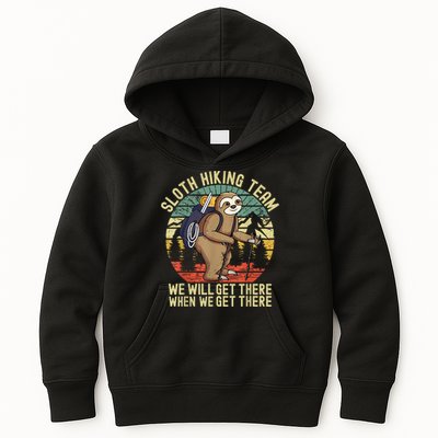 Retro Sloth Hiking Team We'll Get There When We Get There Kids Hoodie