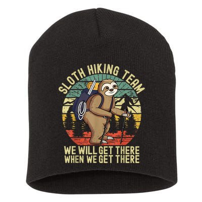 Retro Sloth Hiking Team We'll Get There When We Get There Short Acrylic Beanie