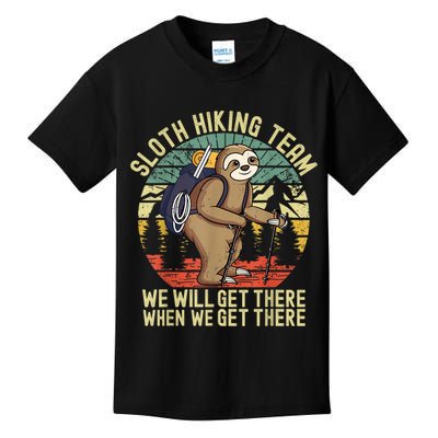 Retro Sloth Hiking Team We'll Get There When We Get There Kids T-Shirt