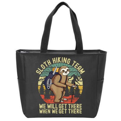 Retro Sloth Hiking Team We'll Get There When We Get There Zip Tote Bag