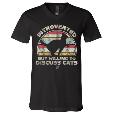 Retro Style Introverted But Willing To Discuss Cats Vintage V-Neck T-Shirt