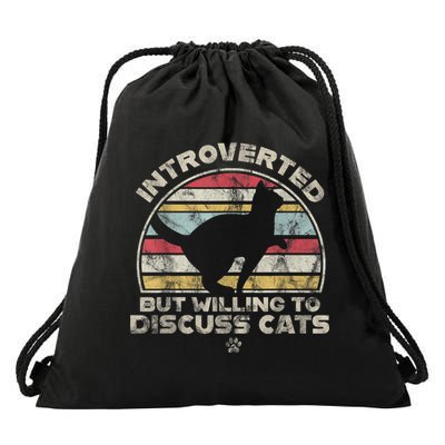 Retro Style Introverted But Willing To Discuss Cats Vintage Drawstring Bag