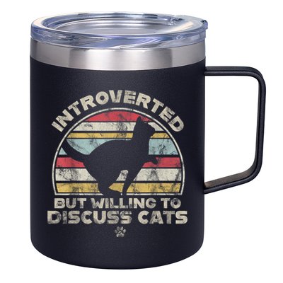 Retro Style Introverted But Willing To Discuss Cats Vintage 12oz Stainless Steel Coffee Mug