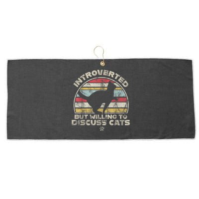 Retro Style Introverted But Willing To Discuss Cats Vintage Large Microfiber Waffle Golf Towel