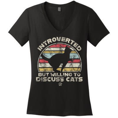 Retro Style Introverted But Willing To Discuss Cats Vintage Women's V-Neck T-Shirt