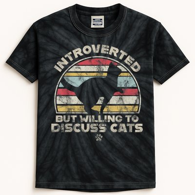 Retro Style Introverted But Willing To Discuss Cats Vintage Kids Tie-Dye T-Shirt