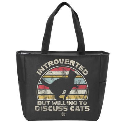 Retro Style Introverted But Willing To Discuss Cats Vintage Zip Tote Bag