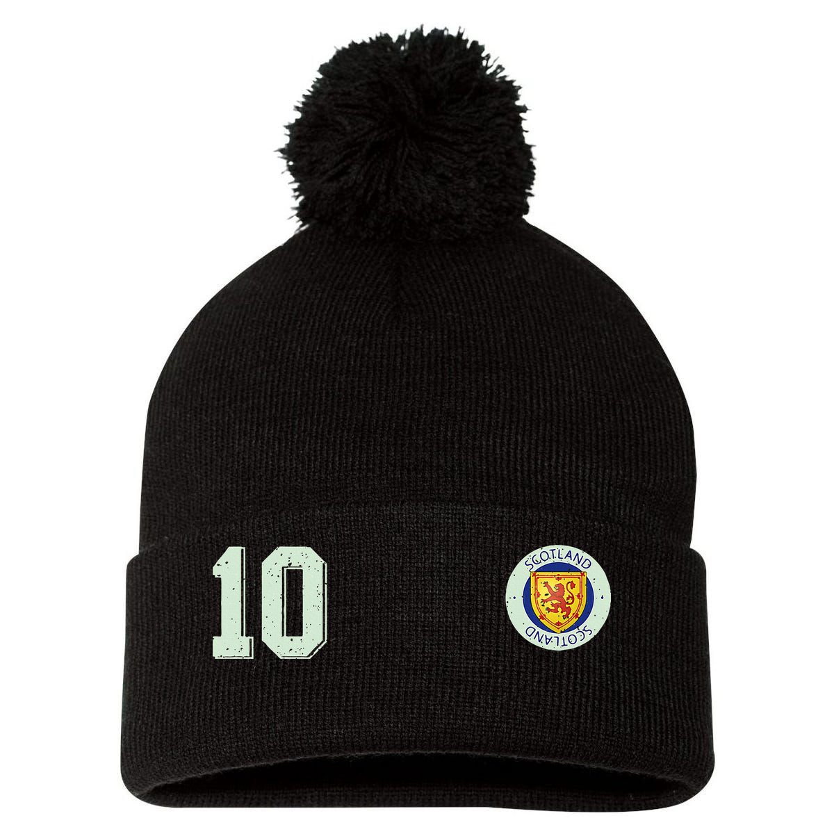Retro Soccer Inspired Scotland Pom Pom 12in Knit Beanie