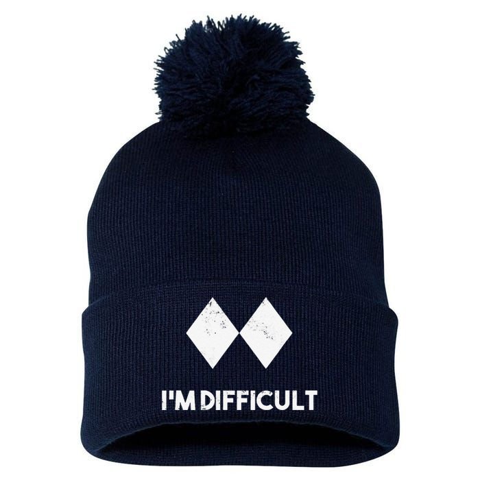 retro Ski I'm Difficult Skiing Skier Snowboard Snowboarder Pom Pom 12in Knit Beanie