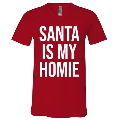 Retro Santa Is My Homie Funny Vintage Christmas Santa Claus V-Neck T-Shirt